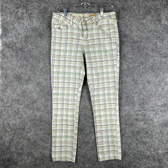 Anthropologie Pilcro Pants‎ Womens 29 Green Purple Plaid Straight Leg Jeans - Picture 1 of 16